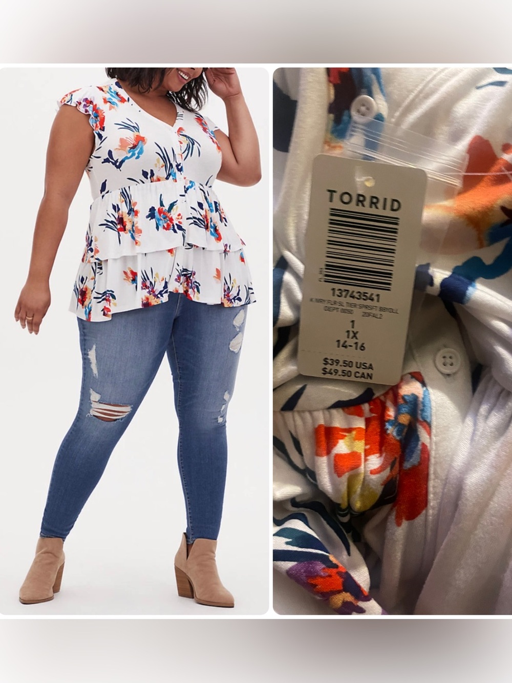 torrid White Floral Ruffled Peplum Top